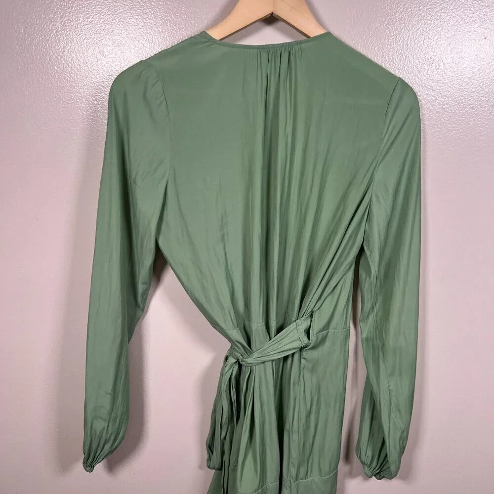 Ramy Brook Mini Wrap Dress Size Small Green Long Sleeve Vacation Brunch Resort